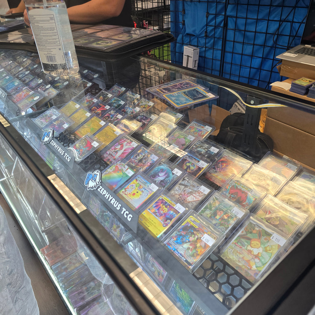 Standard Glass Display Case Card Trays Black - 2 glass shelf rows (6ft set x2) - 5 card row depth