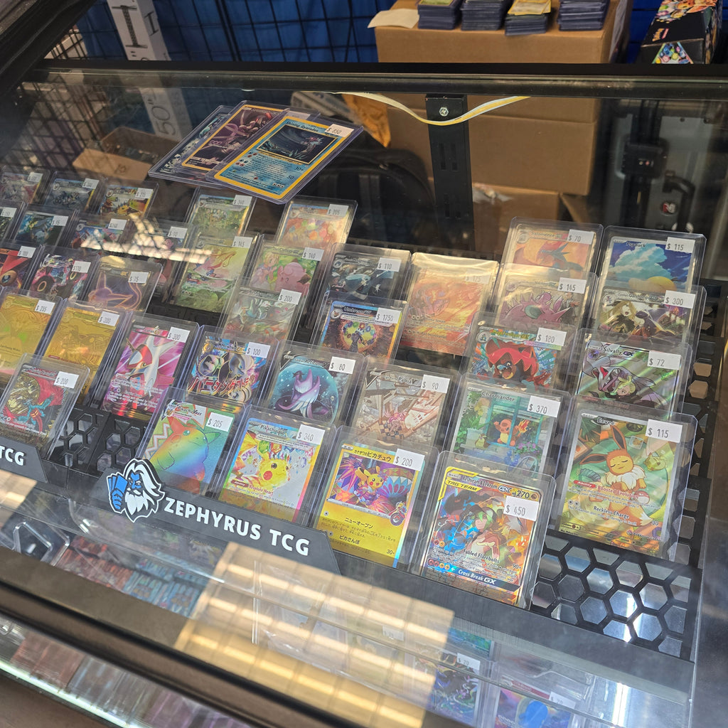 Standard Glass Display Case Card Trays Black - 2 glass shelf rows (6ft set x2) - 5 card row depth