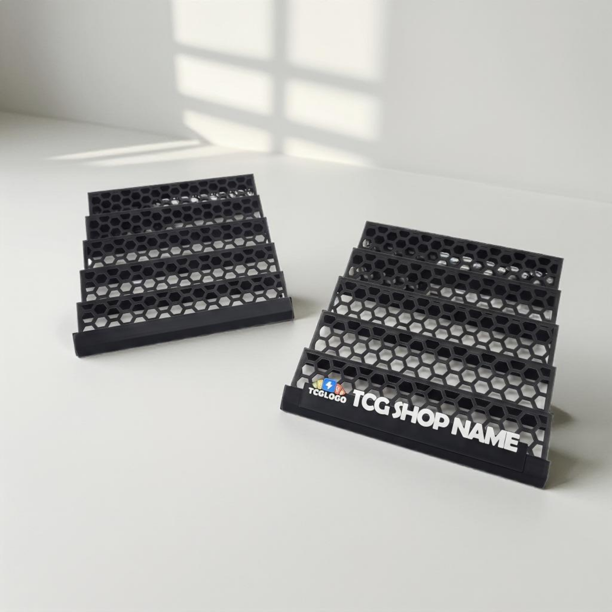 Standard Glass Display Case Card Trays Black - 2 glass shelf rows (6ft set x2) - 5 card row depth